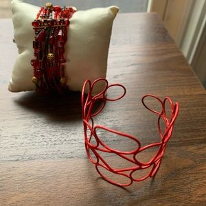 Set of two - red bracelet and cuff
